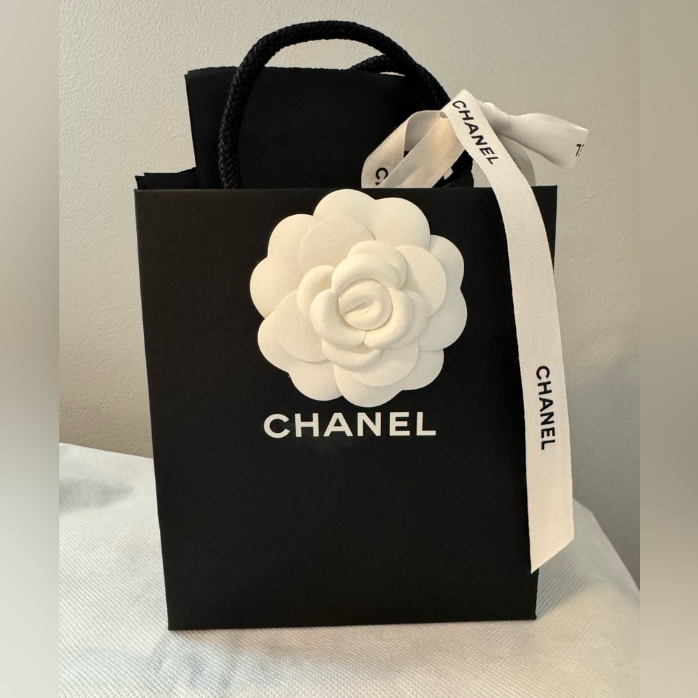 Chanel Black Gift Bag, Ribbon and Camellia flower Small